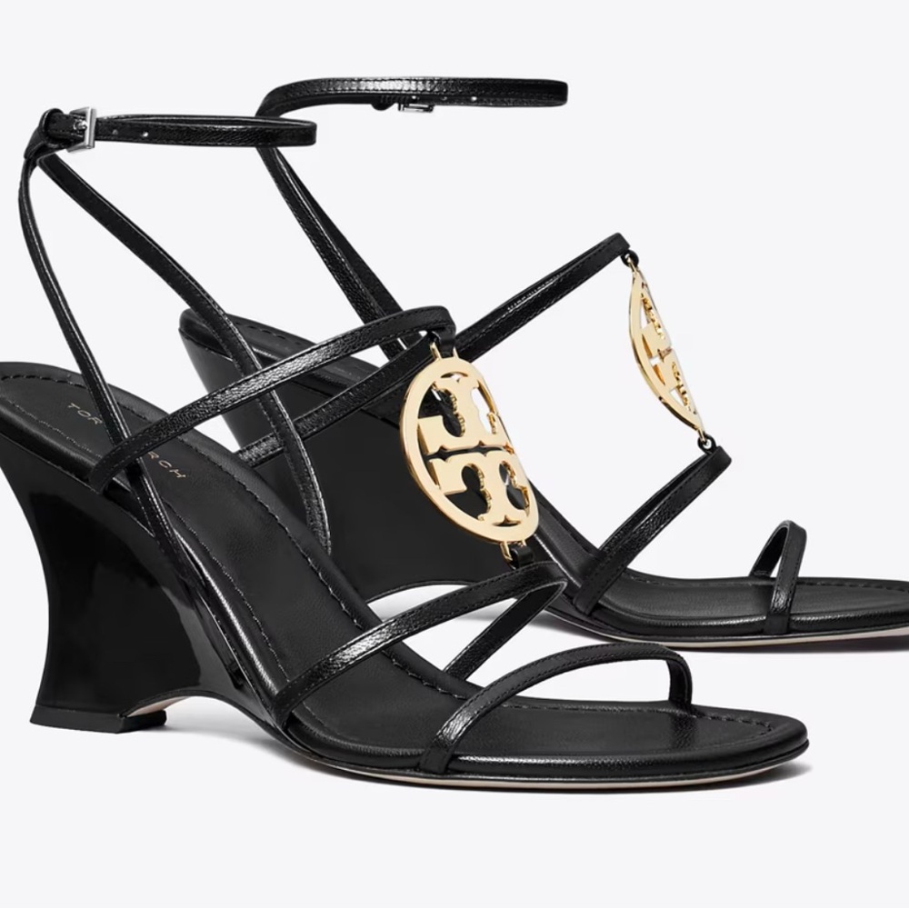 Black Sandals with Gold Logo Accent